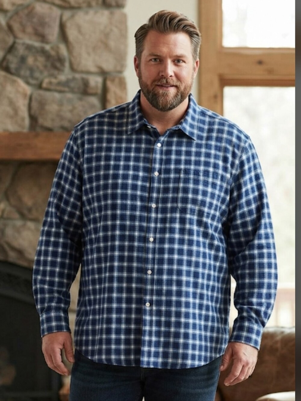 Basic Editions 100% Cotton Blue White Soft Flannel Button Down Shirt Size 4X